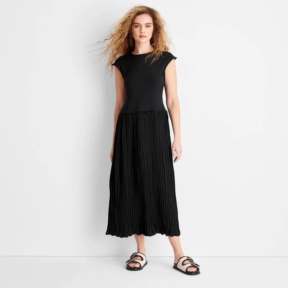 Future Collective Dresses & Skirts - Future Collective Black Pleated Dress with Drop Waist